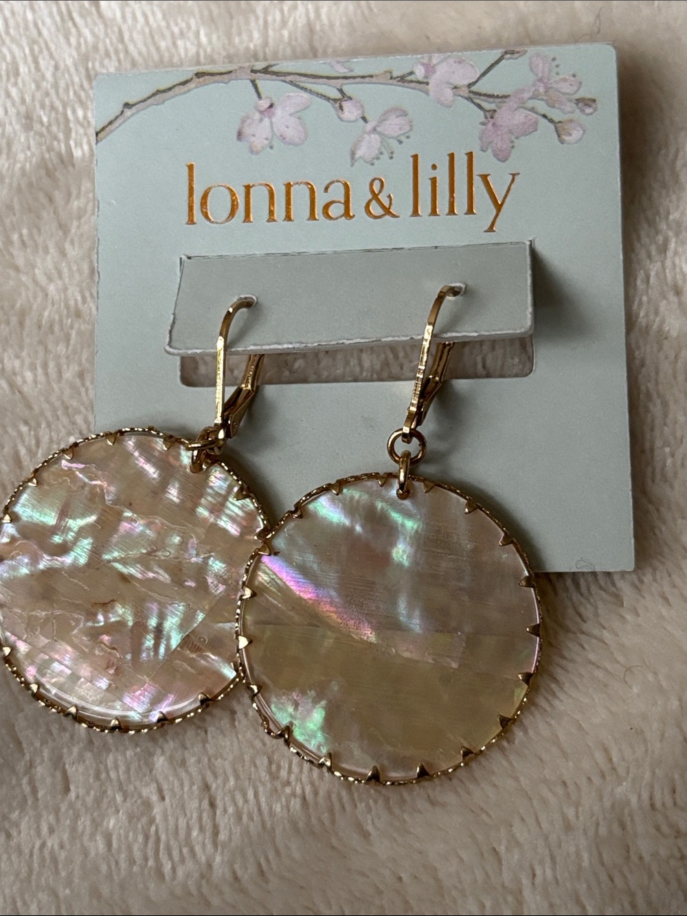 lonna & lilly Iridescent Pink and Cream Mother-of-Pearl Drop Earrings